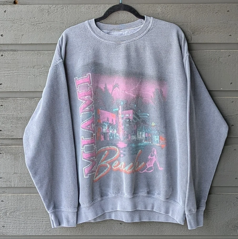 VTG 80s Miami Beach Downtown Crew Neck Sweatshirt Size XL